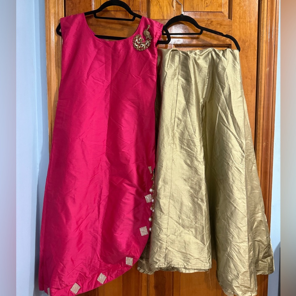Elegant Pink top and Gold Women's Lehenga